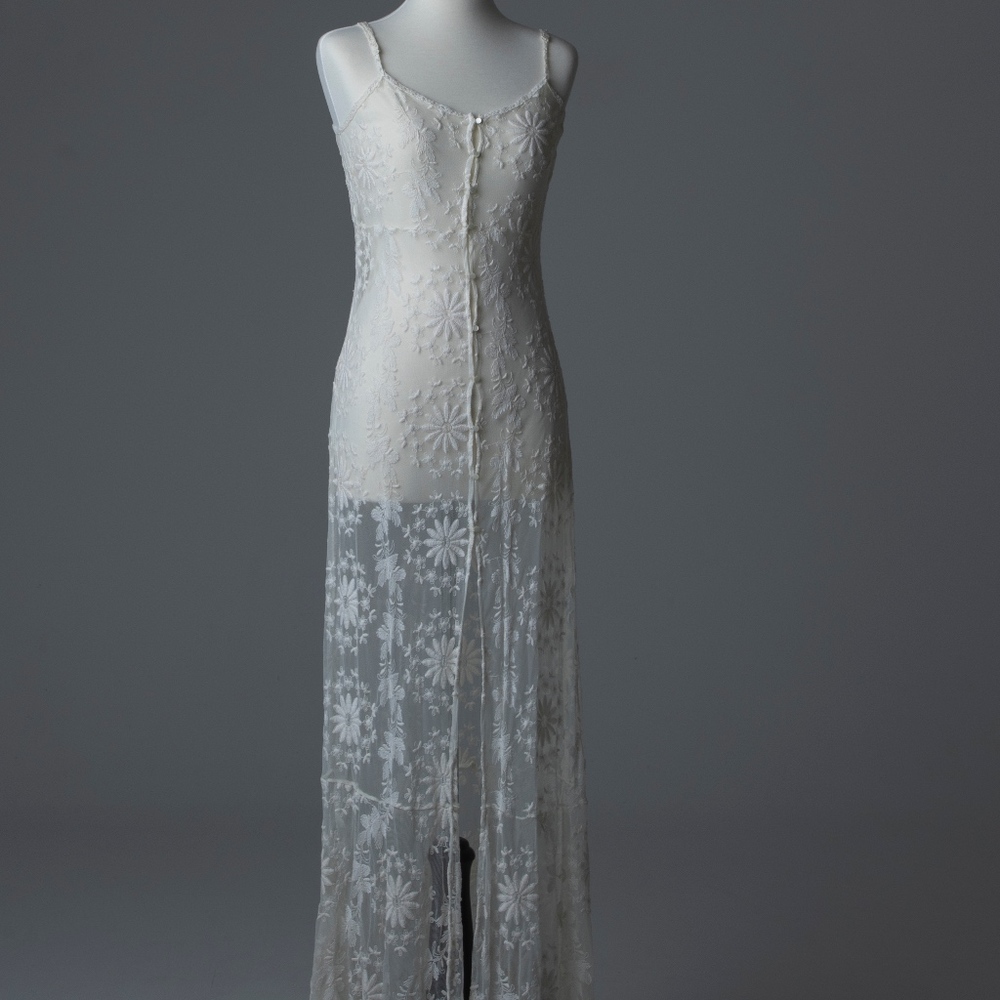 Shear Lace Button Up Dress, no slip